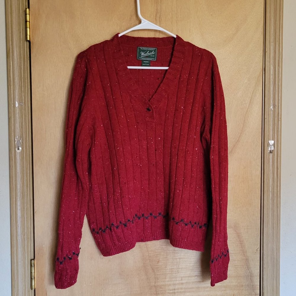 Woolrich L Sweater Womans Red White Black Long Sleeve